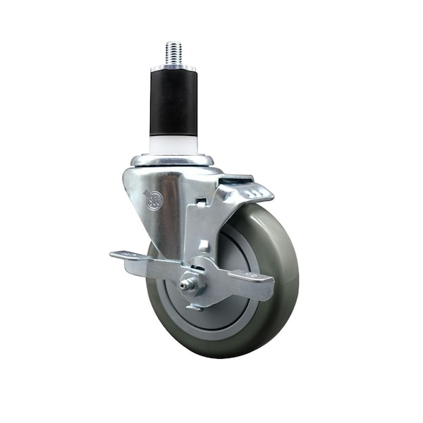 4'' SS Gray Poly Swivel 1-1/2'' Expanding Stem Caster with Brake